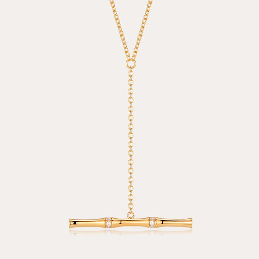 Bamboo Crystal T-Bar Lariat Necklace