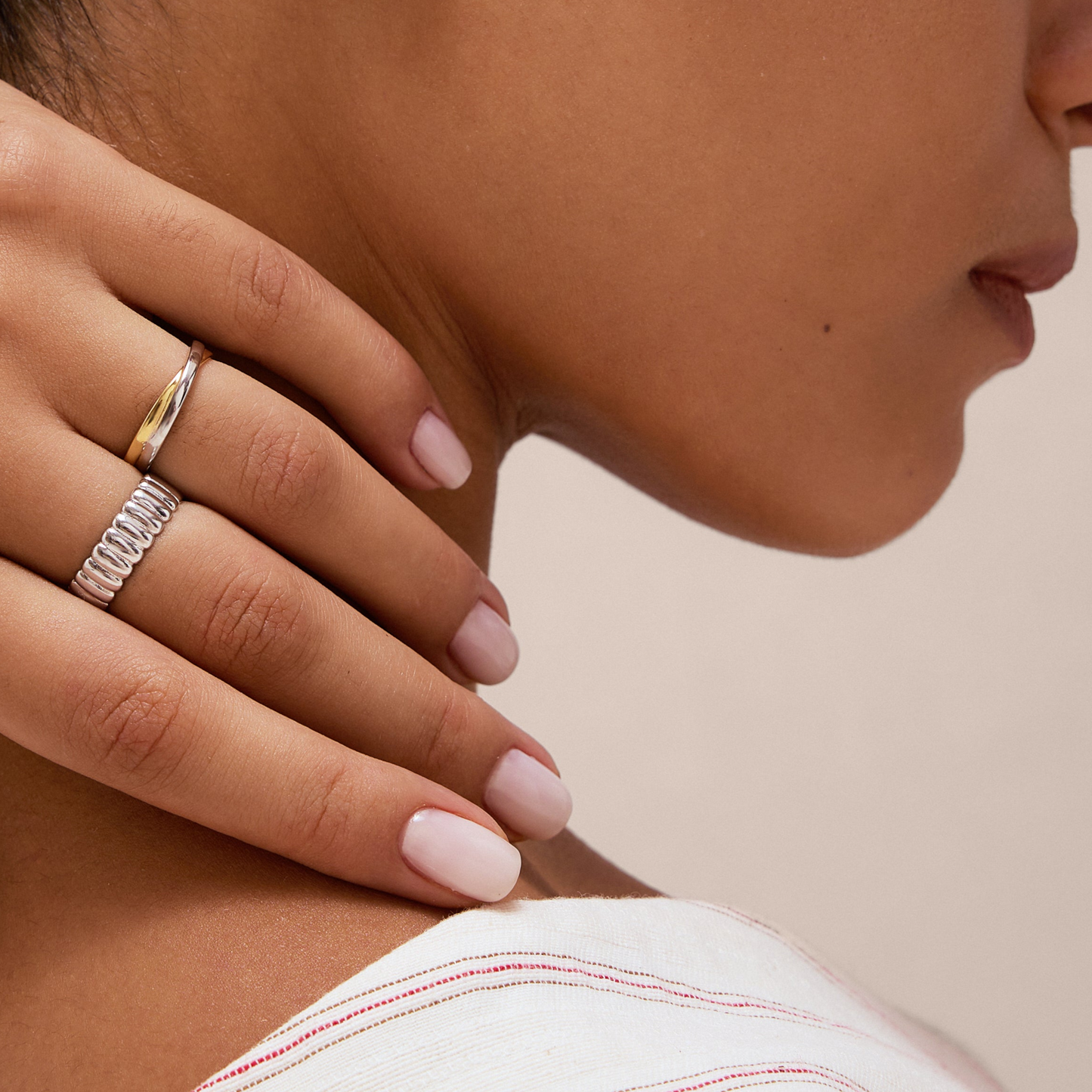 Dainty two tone ring on black model