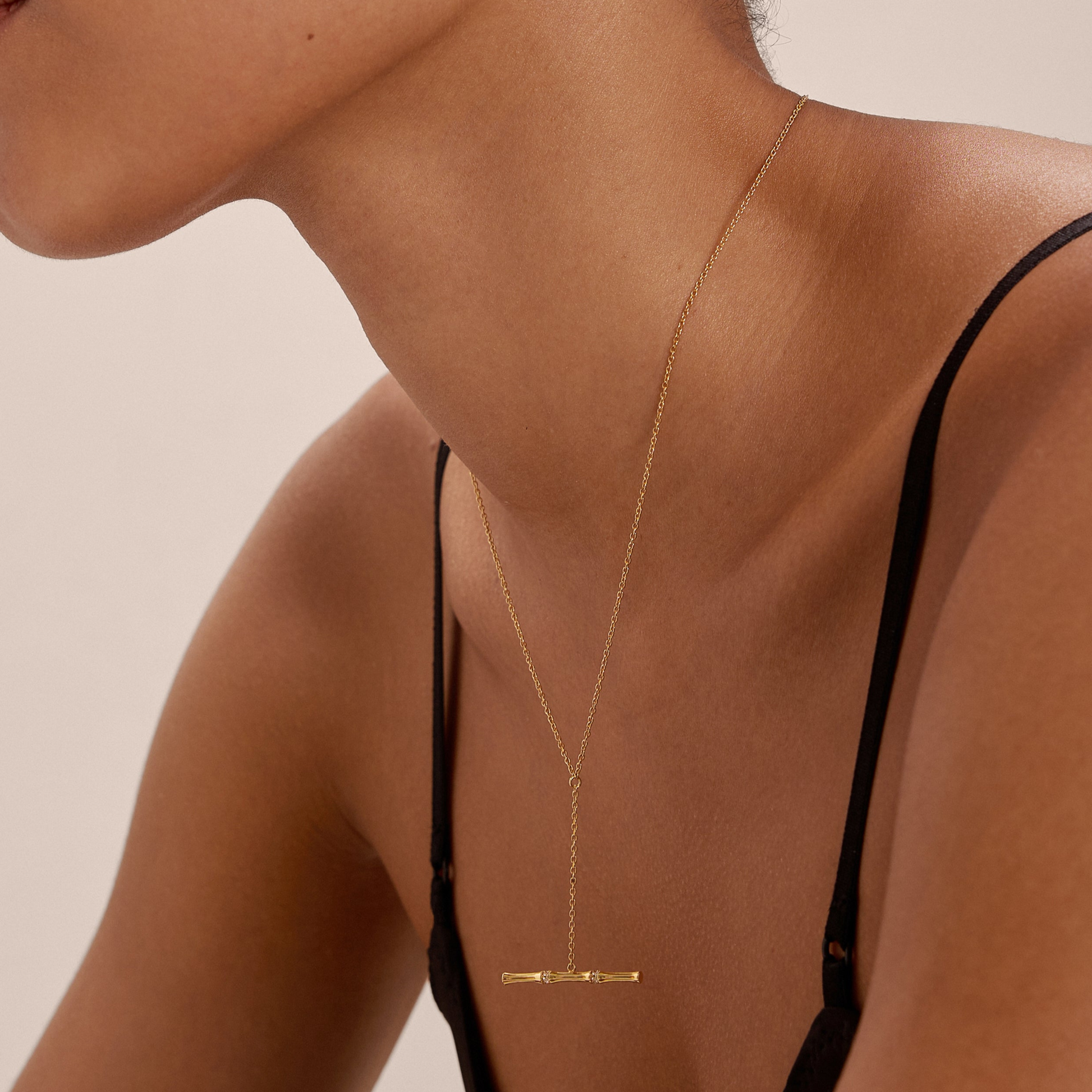 gold bamboo necklace with t bar